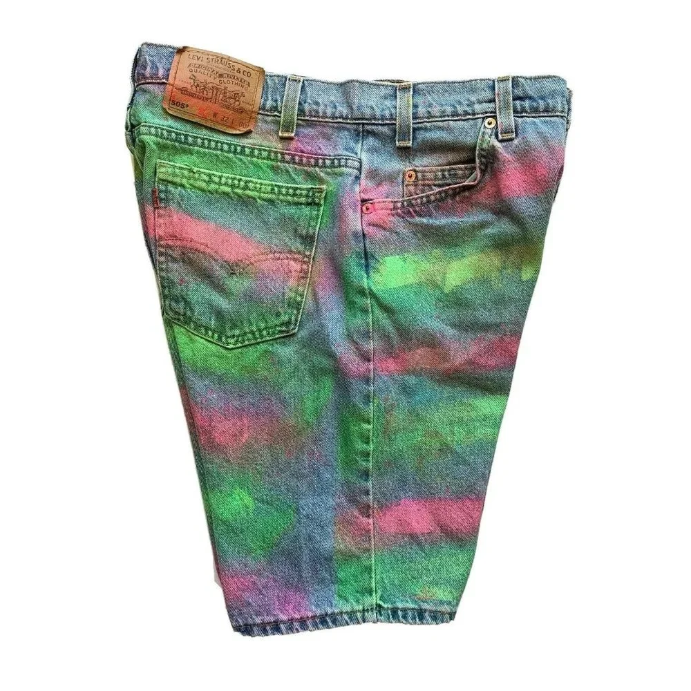 Vintage Levi's 550 Jean Denim Shorts Men 32‎ (31) USA Orange Tab Painted Altered